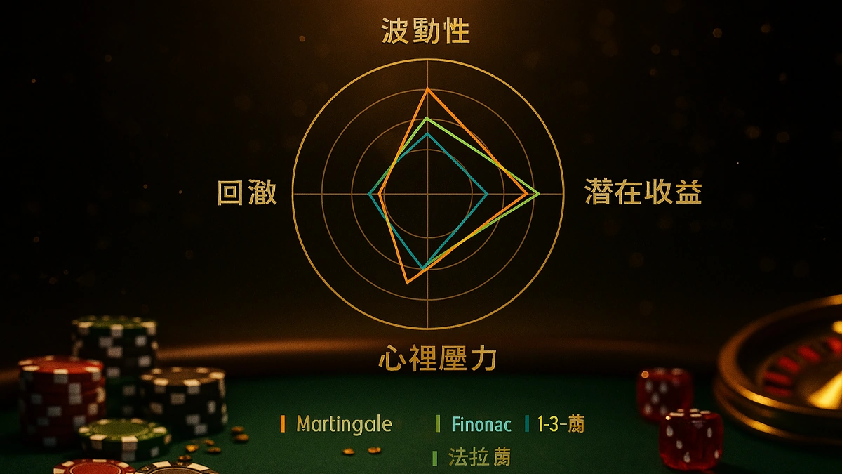 百家樂策略的風險與報酬雷達圖