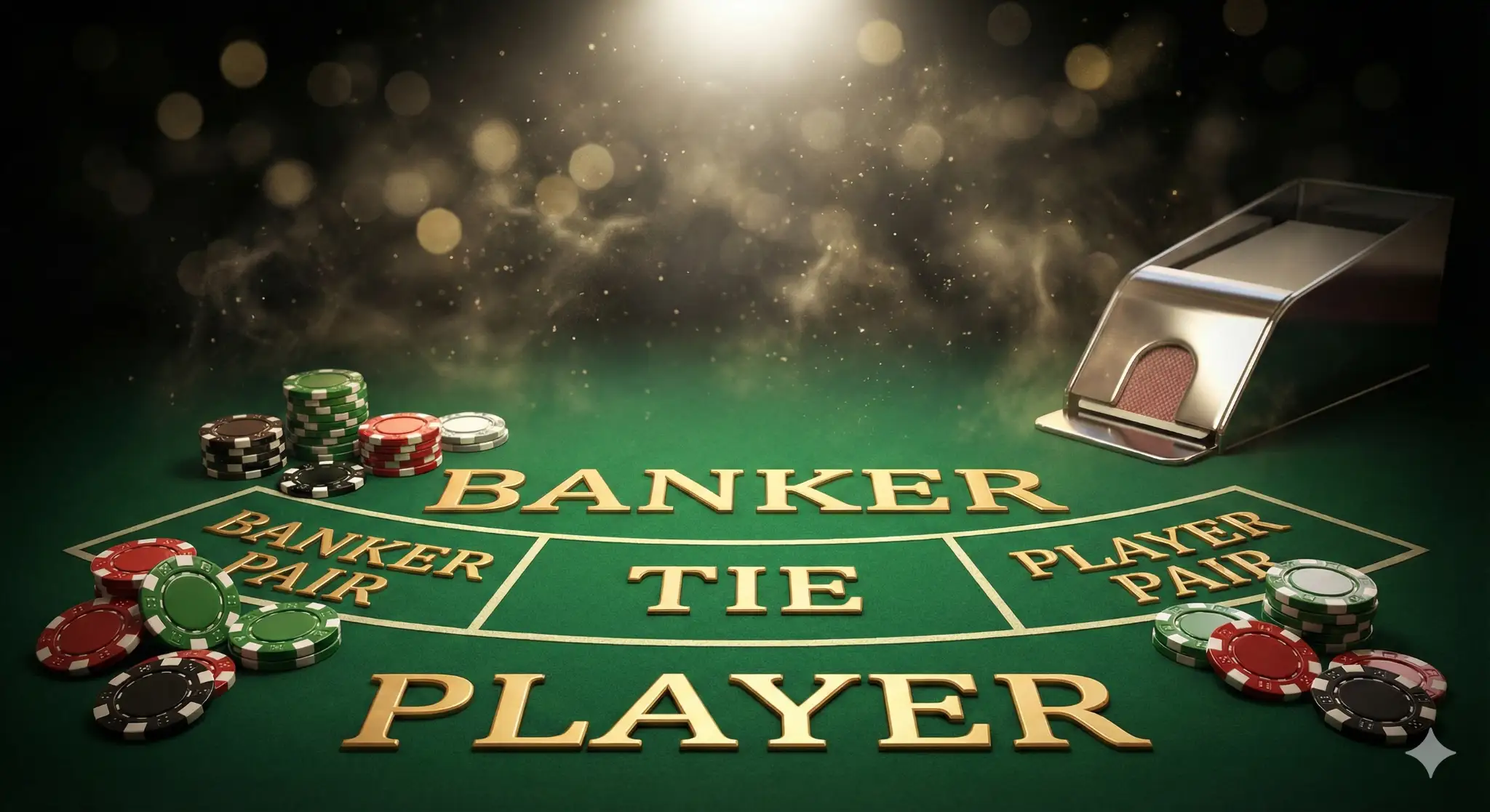 百家樂下注選項示意：莊家、閒家、和局與對子區域