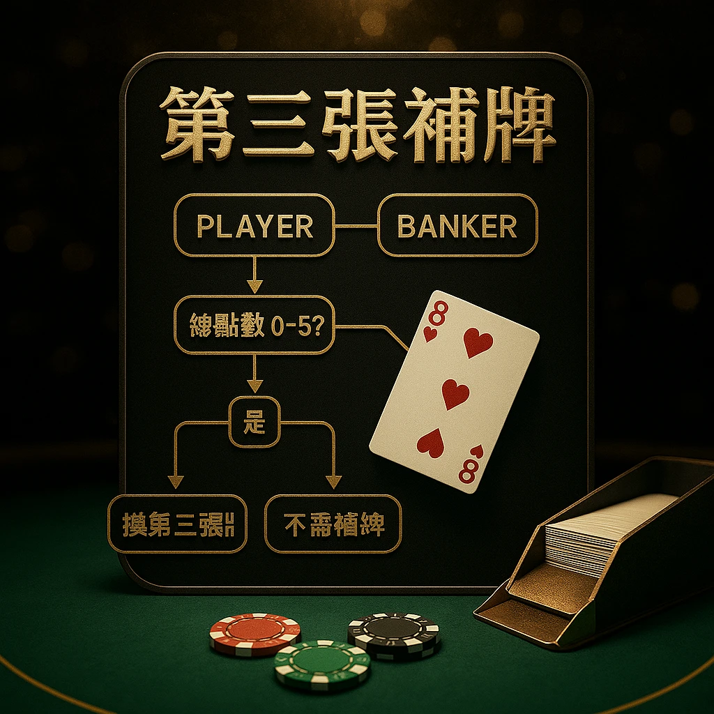 百家樂第三張補牌規則流程圖