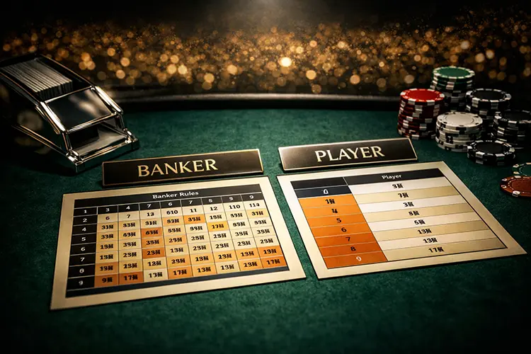 百家樂莊家與閒家補牌表對比圖
