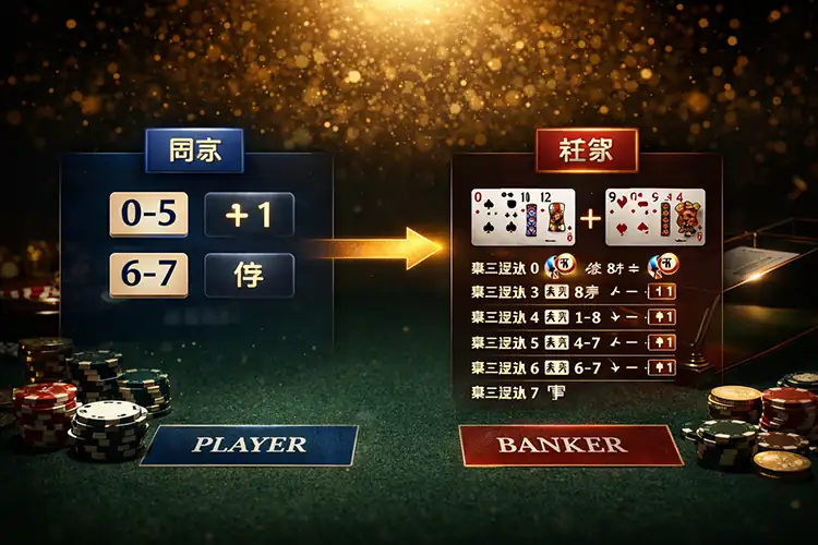 百家樂莊閒補牌規則差異
