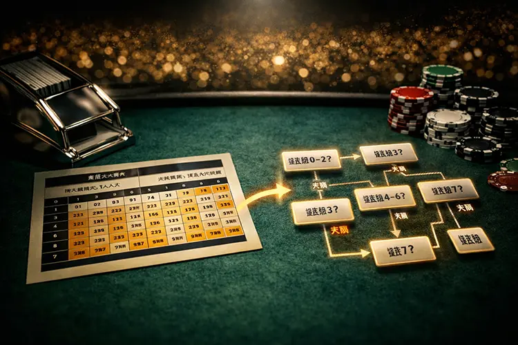 百家樂補牌表轉化為判斷流程示意圖
