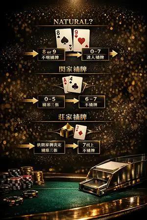 百家樂補牌流程圖第三張牌規則解析