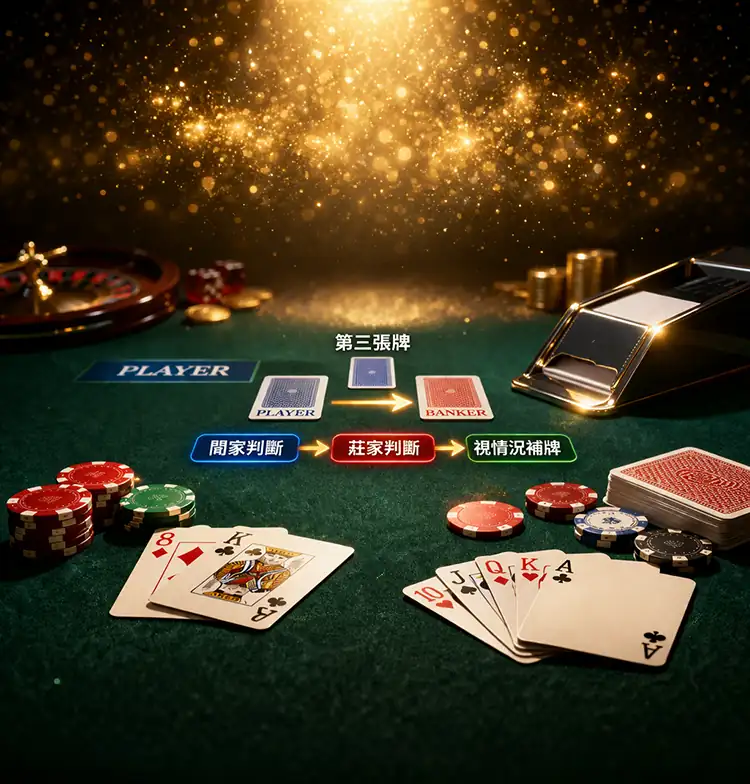 百家樂補牌規則概念圖

